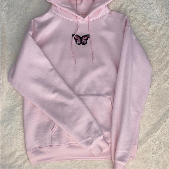 None Tops - Light Pink Butterfly Hoodie